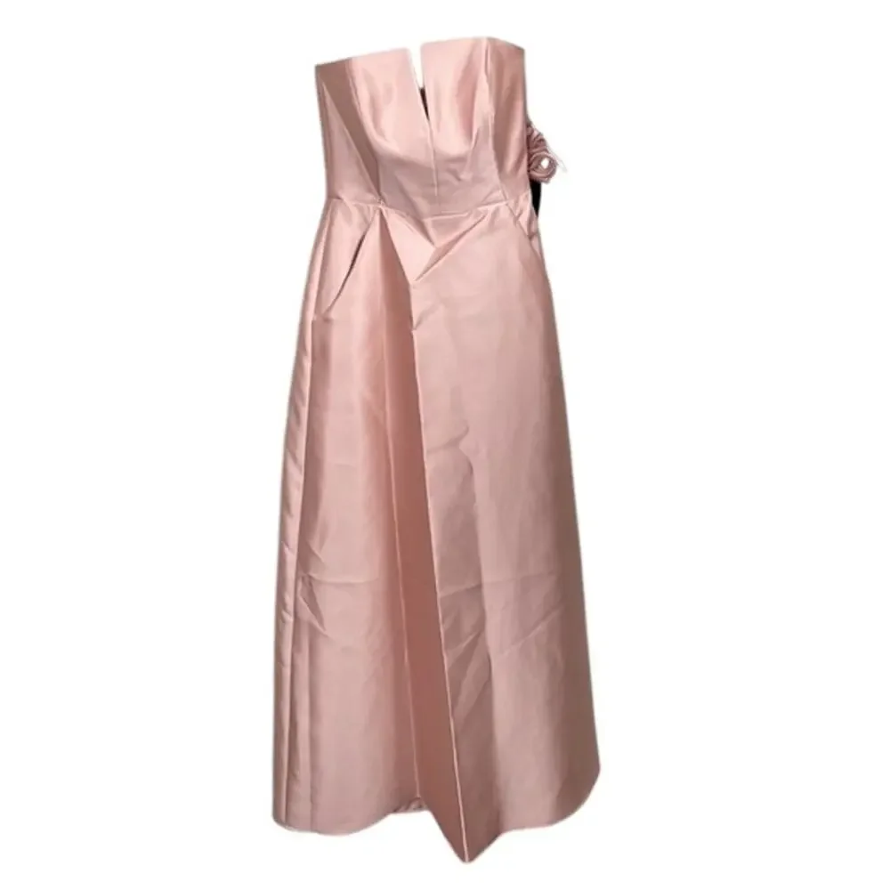 NWT Alfred Sung Strapless Notch Satin Gown Twill Maxi Dress Pockets 2 Blush Pink - Picture 2 of 15